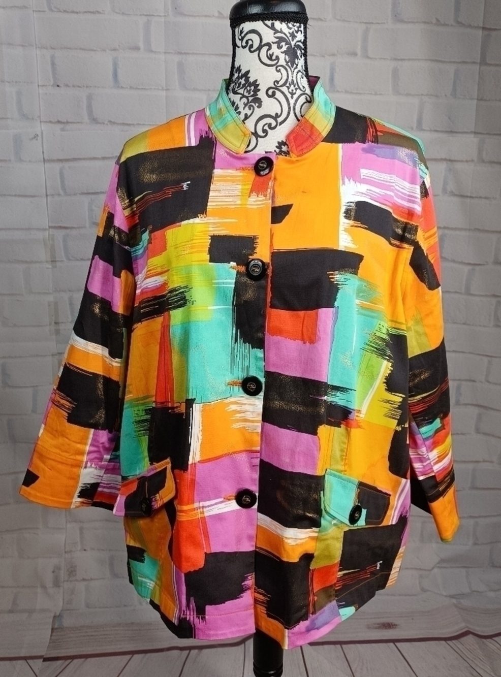 Drapers & Damon's womens geo print size 1x button front jacket pockets b30